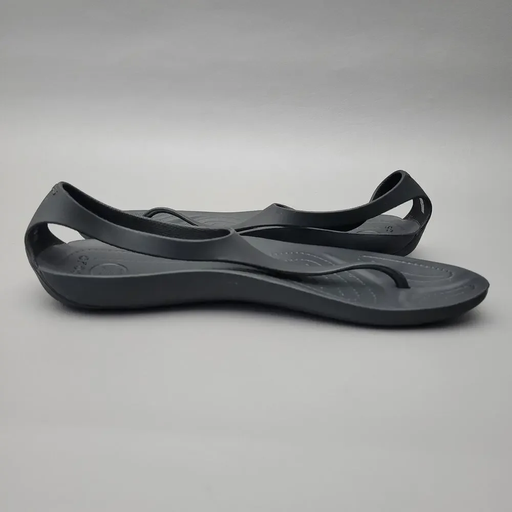 Crocs Womens Serena Sexy Flip Flop Sandal Size 9 Slingback Thong Black Shoe